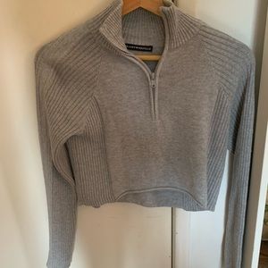 Grey brandy Melville cropped quarter zip sweater